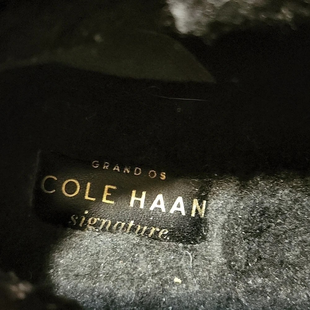 Cole Haan Grand Waterproof Boots Size 8.5 Booties Wedges Black Faux Fur